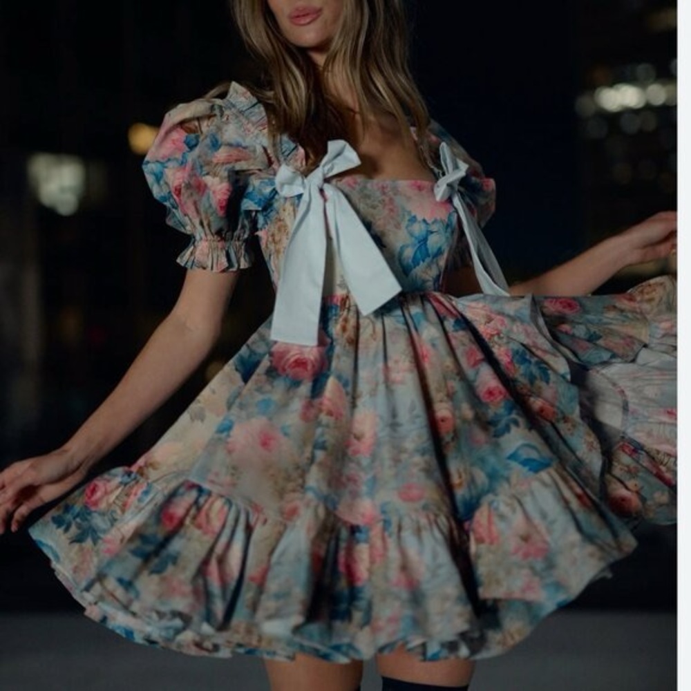Selkie x Free People Floral Puff Sleeve Mini Dress buttercream dress - Picture 3 of 10